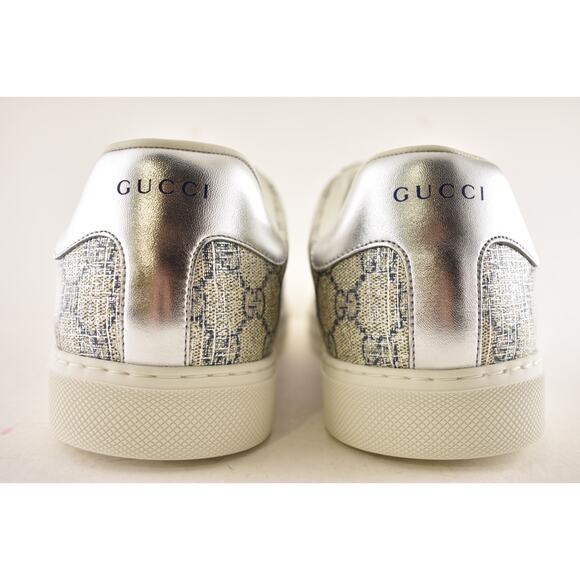 Gucci Ace GG Logo Supreme Canvas Beige Blue Silver Low Top Flat Sneaker G 14 15 - Picture 15 of 16